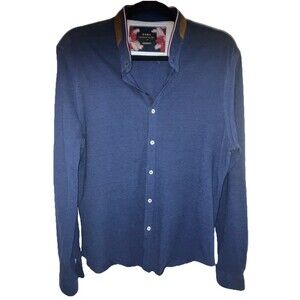 Zara Men Shirt M Dark Blue 100% Cotton Minimalist Long Sleeve Academia